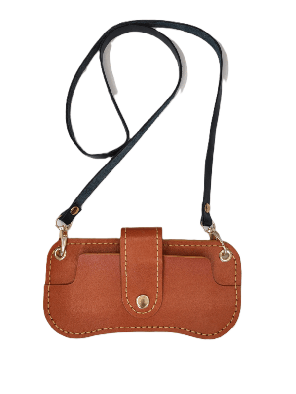 جا عینکی گردنی چرم گاویی دست‌ دوز + جای کارت | شآه‌ آرت (کد015)